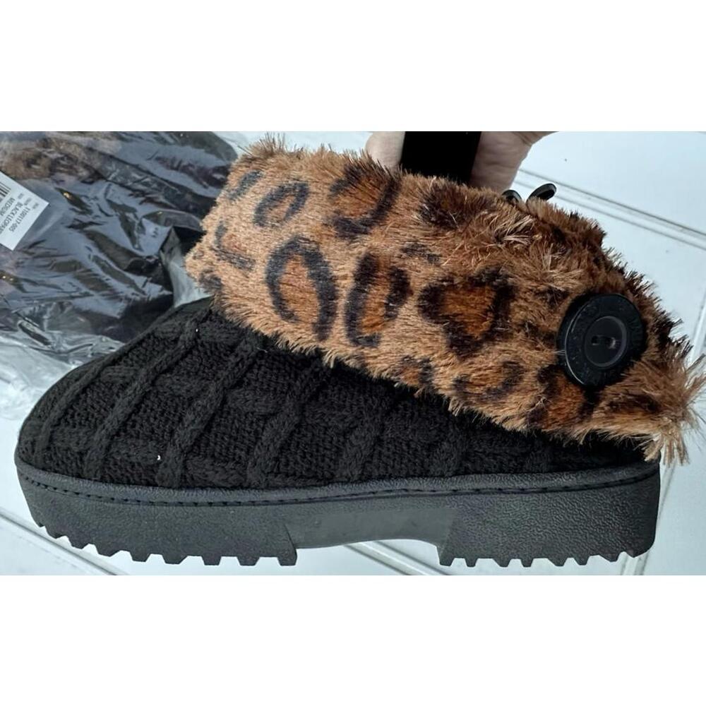 Muk Luks Women's Meilani Slipper  Black Leopard Size 7 NWT